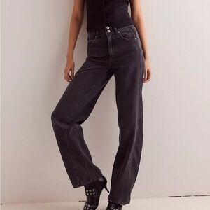 Free People Black Wide Leg Jeans